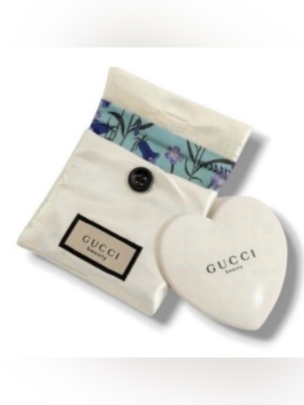Gucci beauty White Heart Mirror and silky pouch set. Mirror still covered!